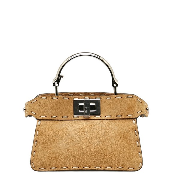 Fendi Peekaboo Suede Python 2WAY Mini Handbag Brown - Picture 2 of 9